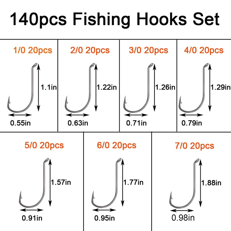 140pcs/box Octopus Offset Fishing Hooks sharp saltwater Stainless Steel anti corrosion fishhook Bait Fishing Hook Kit 1/0-7/0