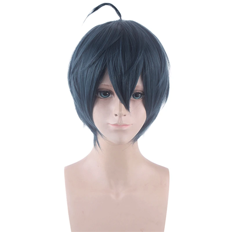 30cm Danganronpa: Trigger Happy Havoc Cosplay Wigs Saihara Shuichi Playing Short Ink Blue Mixed Color Hair Halloween 1:1 Wigs