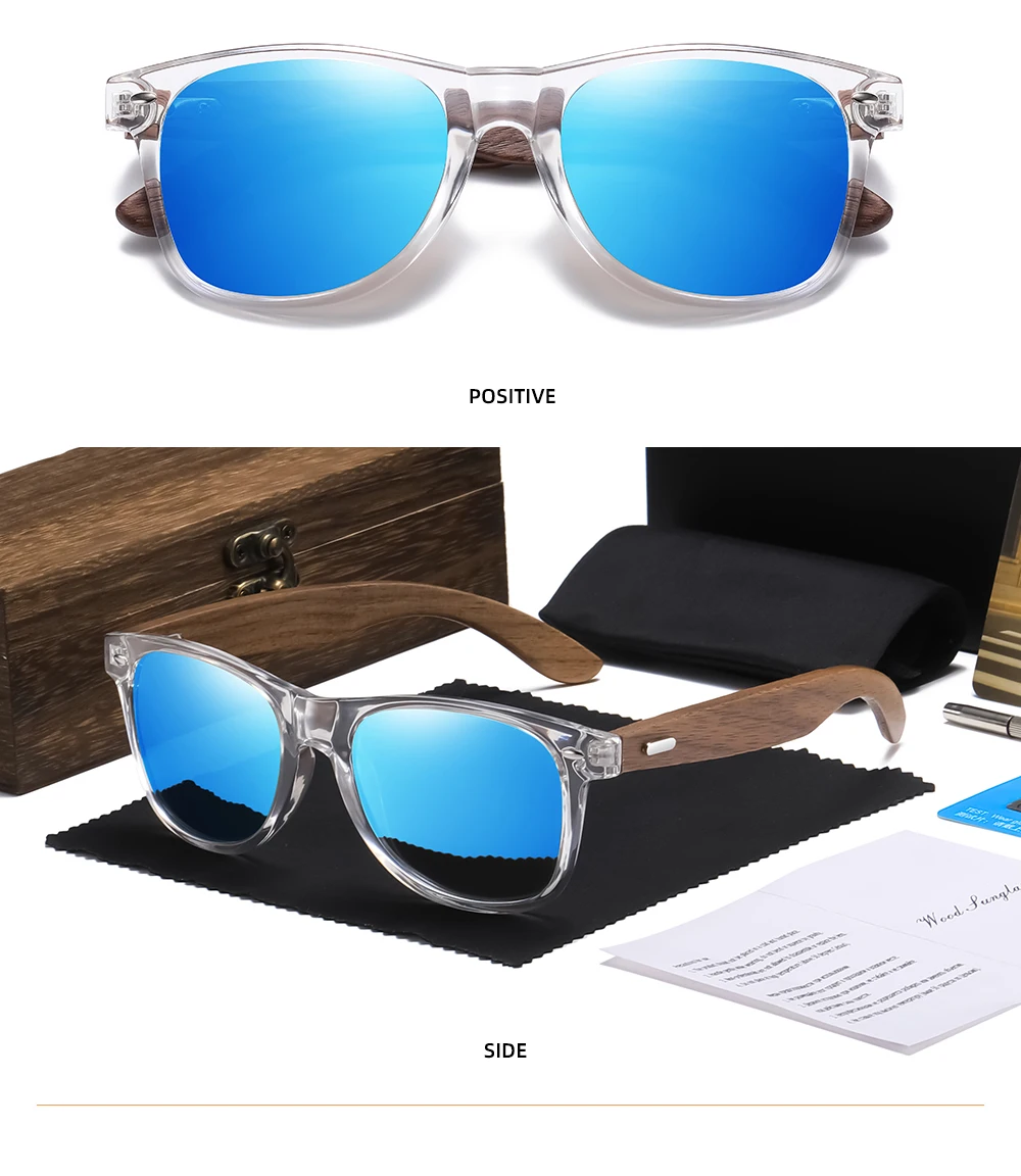 GM Marke Transparente Farbrahmen Sonnenbrille Männer Frauen Polarisierte Zarte Mode Handgemachte Holz Sonnenbrille Mit Box – Detail 8