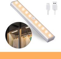 10 LED Wireless Motion Sensor Cabinet Light Magnetic Stick-on USB Rechargeable Sensor Lights for Kitchen Bedroom Closet Bathroom