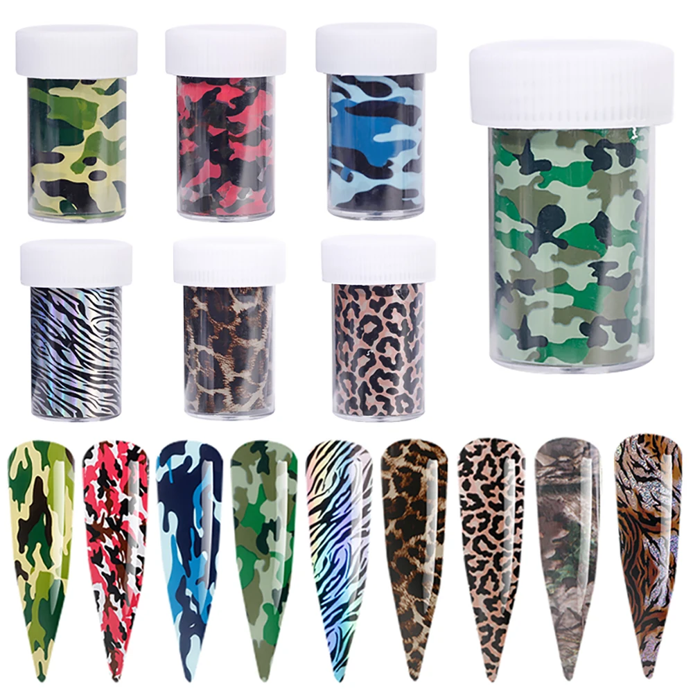 1Roll Camouflage Leopard Nail Transfer Foils Starry Sky Stickers Manicure Decals Full Wraps Nail Art Decorations 4*100cm