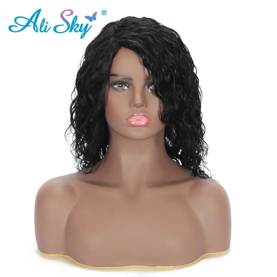 

AliSky Curly Human Hair Wig With Bangs Brazilian Jerry Curl Hair Wig Full Machine Made Non Lace 150 Density Curly Wig Human Hair