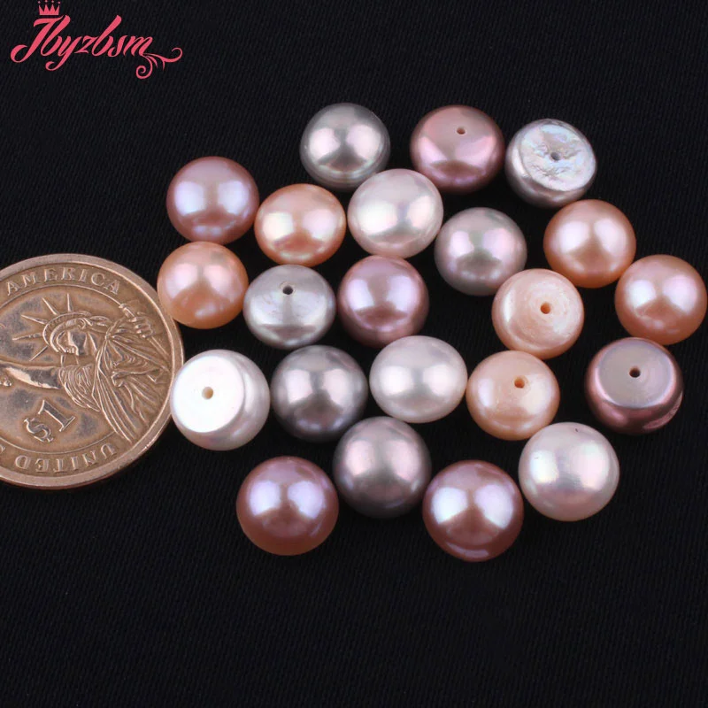 10mm 3A Grade Half Drilling Freshwater Pearl Button Beads Natural Stone Beads For Jewelry Making DIY Earring Fashion 1 Pair