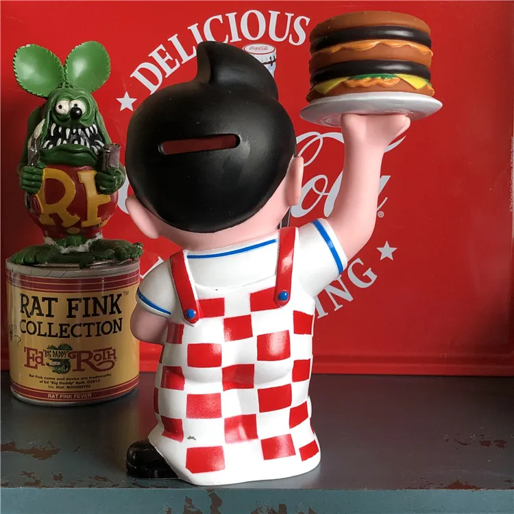 Bob's Big Boy Toys B-BOY Hamburger Piggy Bank Coin Box Toys Vogue America Classic Cartoon Resin Action Figure In New Box Gift