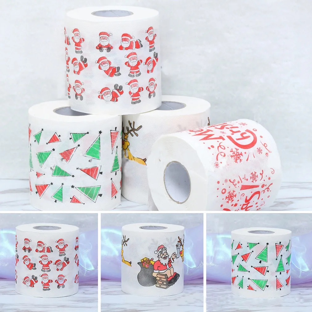 Christmas Toilet Roll Paper for Home Decor, Santa Claus Bath, Xmas Supplies, Tissue Roll, 10x10cm, 1Pc