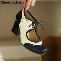 Retro Women Pumps Sexy Summer Mary Jane Shoes Gladiator Lace Up High Heels Ladies Party Fashion Black White Mixed Colors Shoe