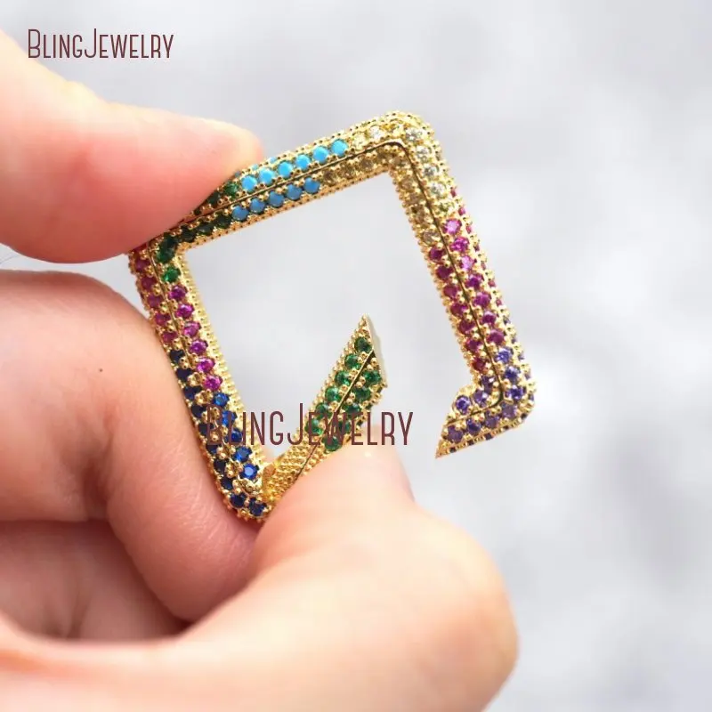 Square Carabiner Spring Belt Clip  Rainbow CZ    For Jewelry Making FC33022