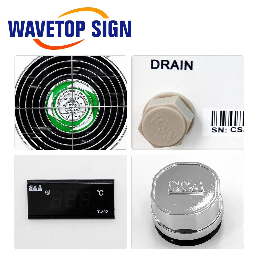 Wavetopsign s & a cw3000 refrigerador de água industrial para máquina de corte e gravação a laser co2 resfriamento 60w 80w tubo laser dg110v tg220v