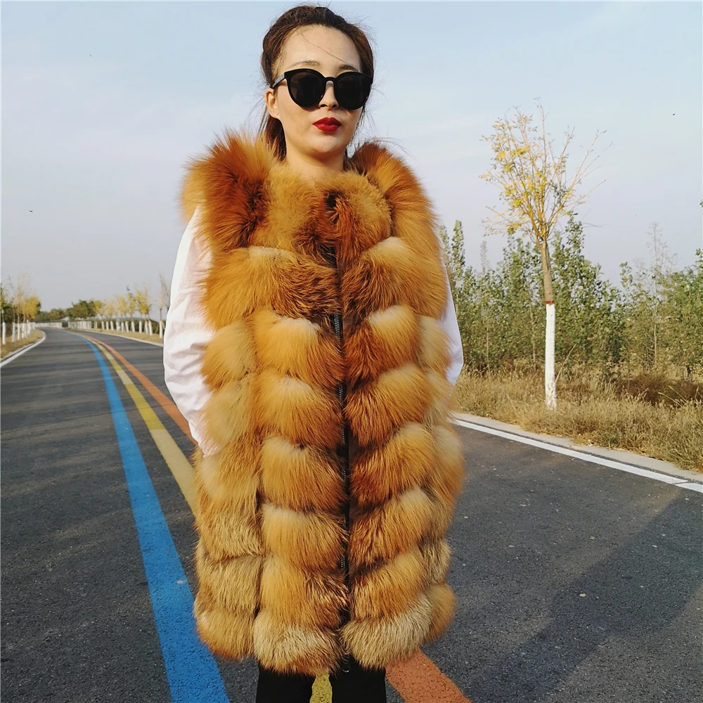 Red Fox Fur Vest for Women, Plus Size, High Quality, Luxury, Silver Fox Fur, Long Vests, Winter