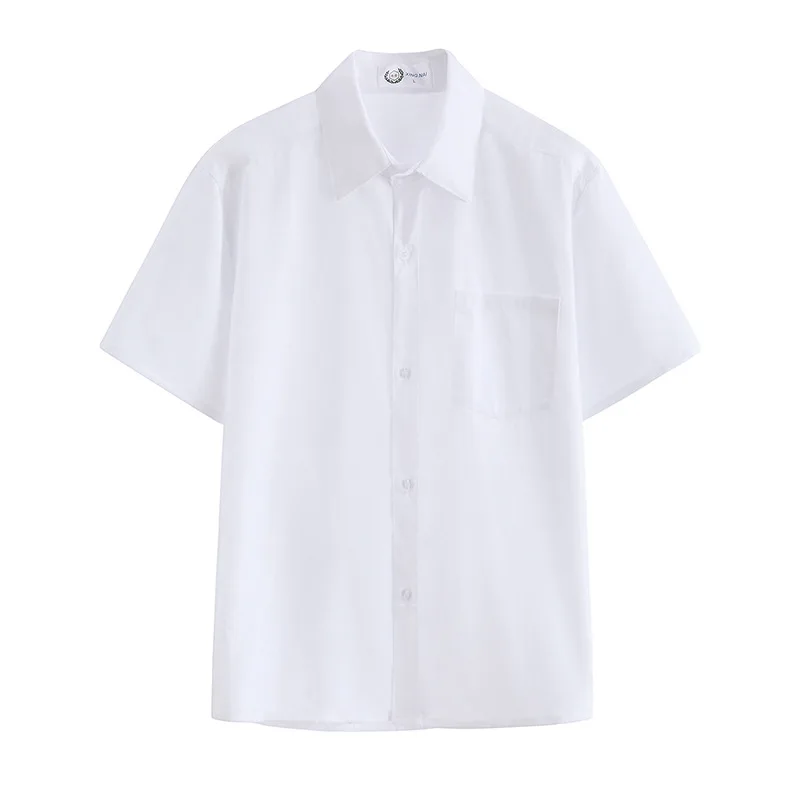 Camisa de verão estilo coreano para meninos, uniforme escolar, uniforme de estudantes, camisa branca solta, manga curta