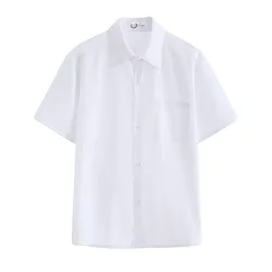 Hot Korean Boys School Uniform College Wind JK Shirt Summer New V-neck Short Sleeve Work Uniform Student Tops Loose White Shirt