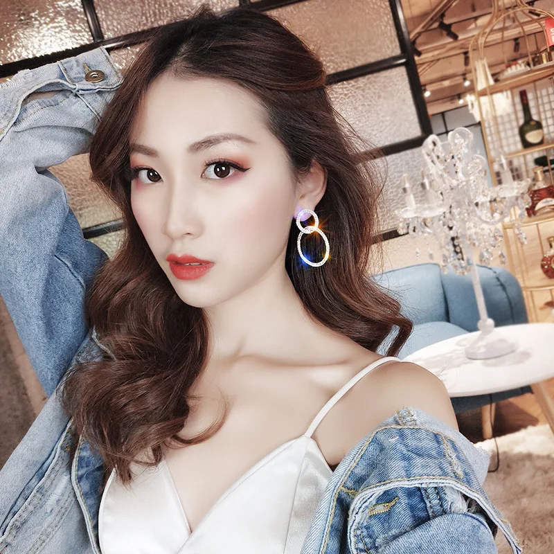 Glamour Fashion 2020 New Earrings Temperament Personality Wild Net Red Size Circle Crystal Long Ladies Earrings Wholesale