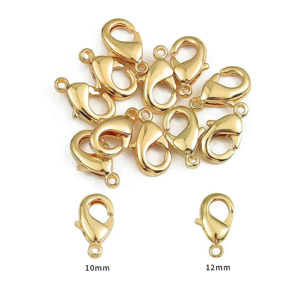 10pcs/lot 10/12mm 18k Gold Plated Lobster Clasp Hooks End Connectors For DIY Jewelry Making Necklace Bracelet Accessories