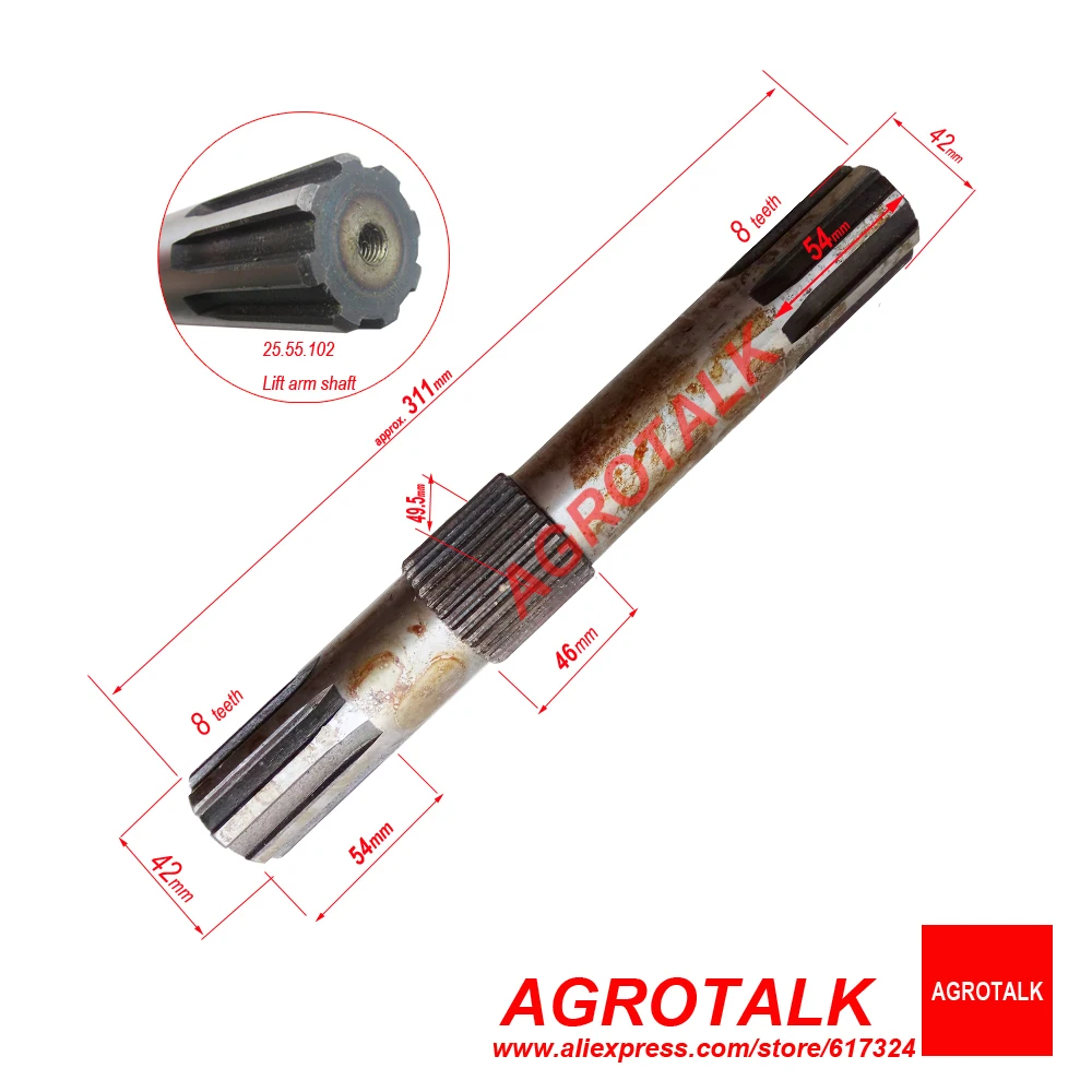 Lift arm shaft for Shenniu Bison SN254 tractor with engine Hubei 295T, part number: 25.55.102