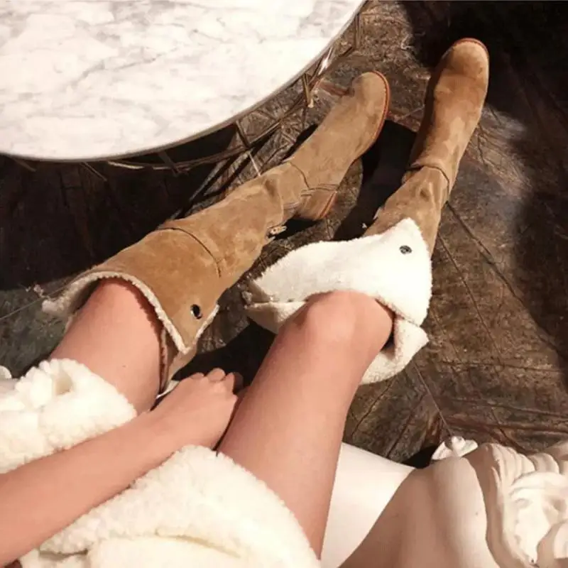 

Lamb Hair Over The Knee Boots Women 2021 Winter Plus Velvet Warm Snow Boots Tall Long Boots Khaki Cow Suede Flat With Botas Shoe