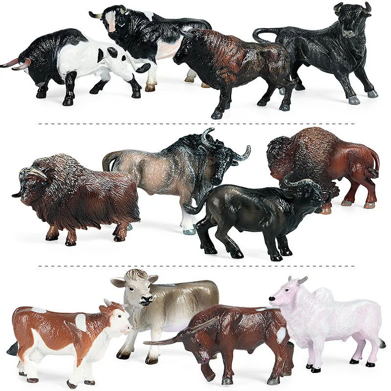 Jeu de figurines d'animaux sauvages en PVC, modèle de Simulation d'animaux sauvages, taureau, Bison, Ranch, vache, jouets, cadeau de noël pour enfants