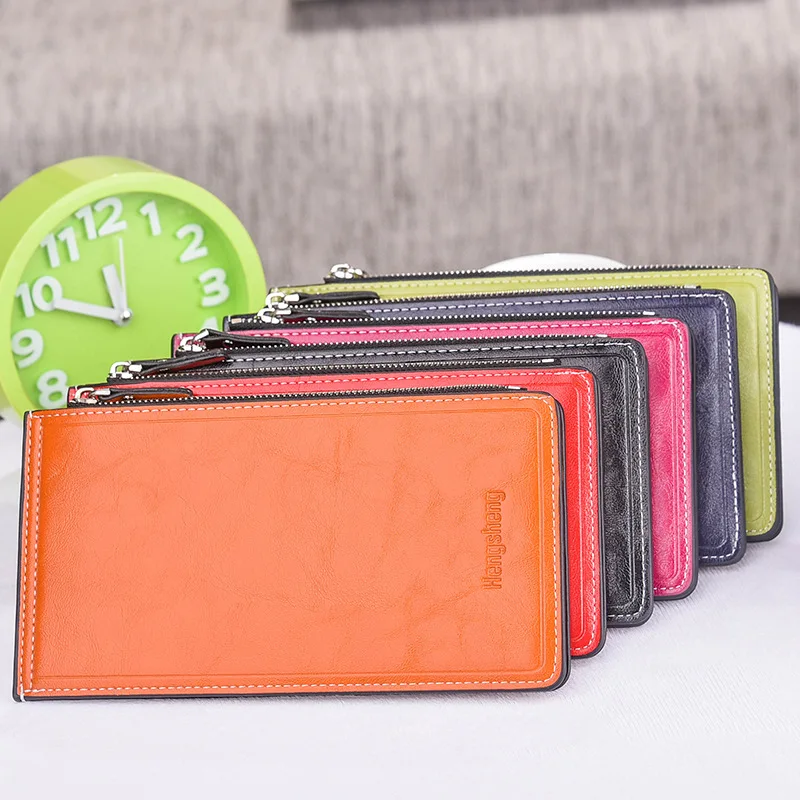 Ladies Wallet Long Pu Leather Solid Color Retro Folding Long Wallet New Multi-card Fashion High-end Card Holder