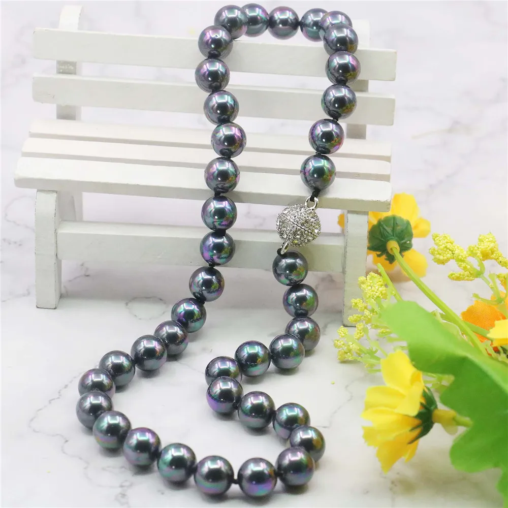 fashion 10mm Black AB South Sea Shell Pearl Necklace Fashion Jewelry Making Design Hand Made Gifts For Girl Women 18\