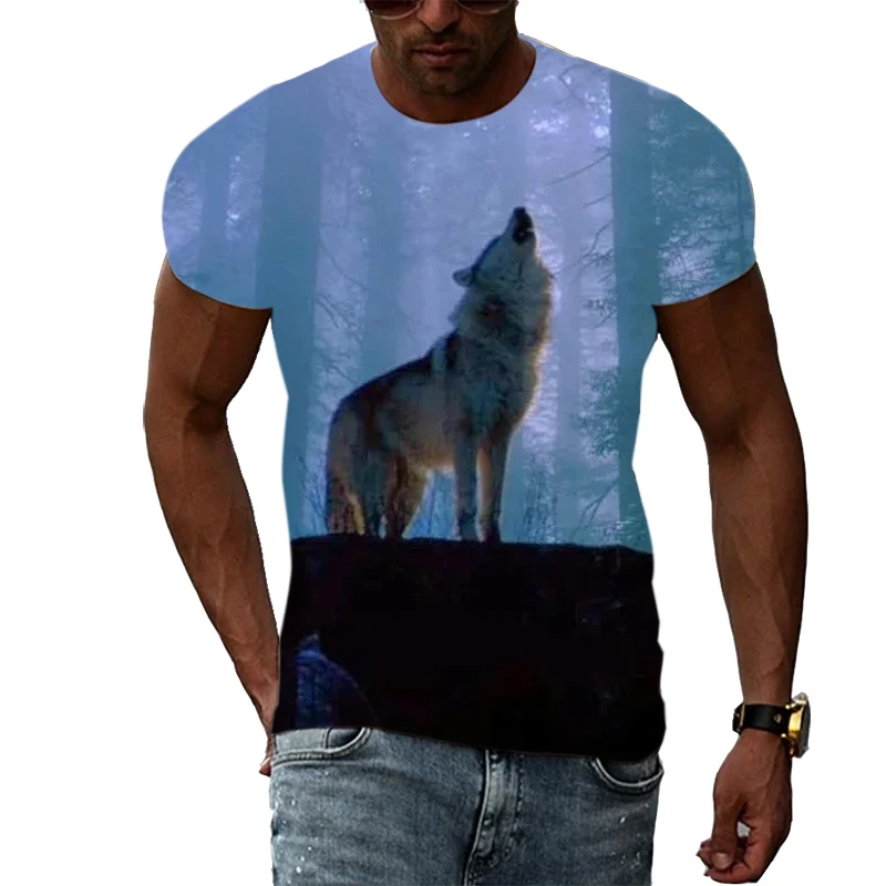 Summer Men Cool Animal Wolf graphic t shirts Casual Fashion Personality Print short sleeve t-shirts Hip Hop Harajuku T-shirt Top