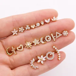 44pcs Tragus Helix Piercing Cartilage Earring Fashion Jewelry Crystal Zircon CZ Gem Ear Stud  Wholesale Copper Conch Rook