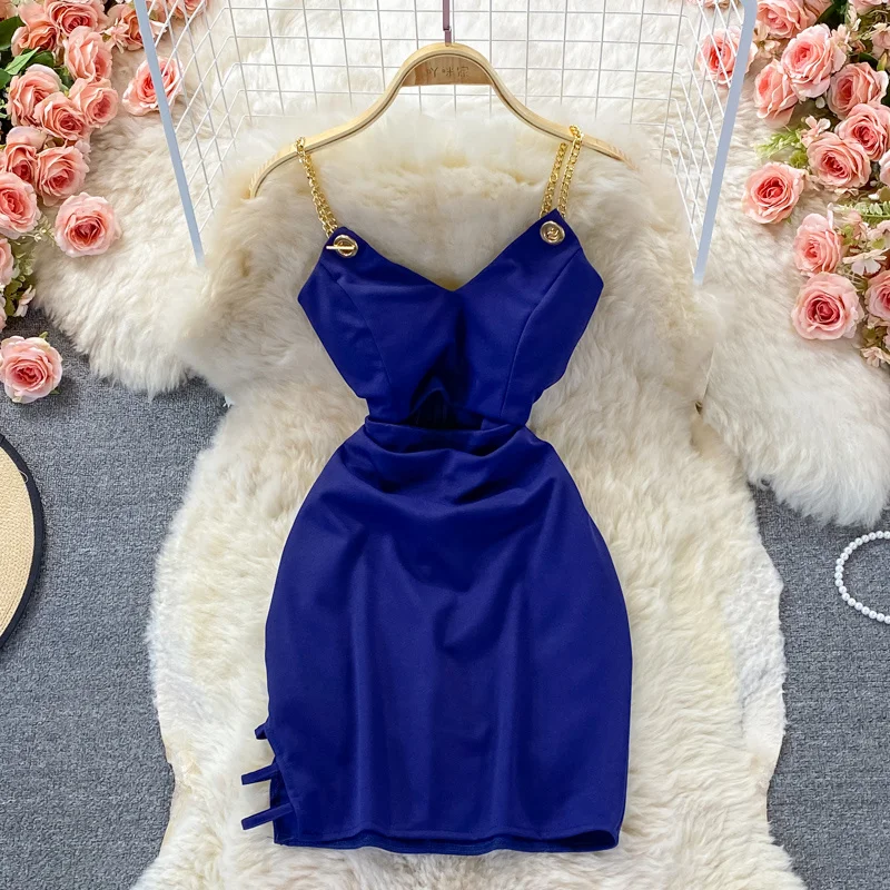 Summer New Sexy Backless Waist Hollowed Out Mini Short Dress Women Sleeveless Tight V-neck Bodycon Spaghetti Strap Dress Slip