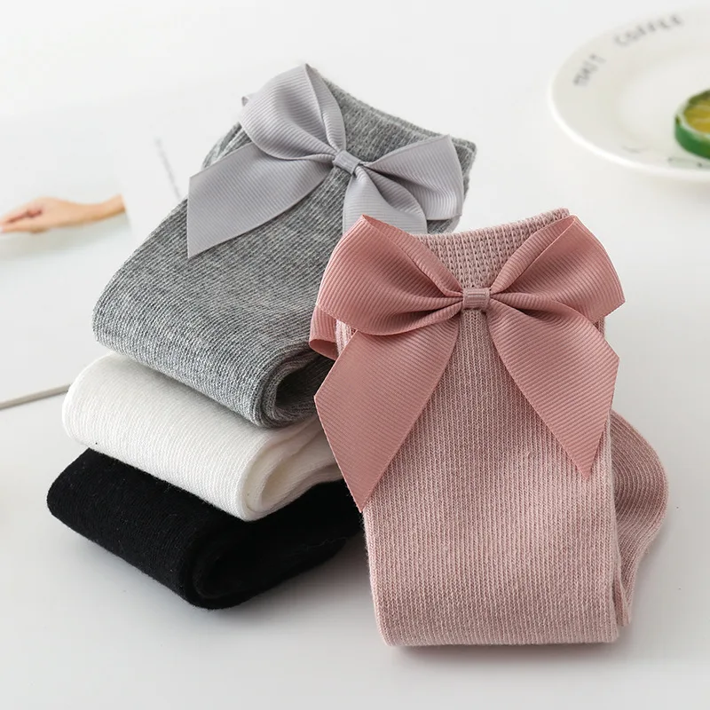 2024 Baby Girls Socks New Toddlers Girl Big Bow Knee High Long Soft Kids Socks Bowknot 100% Cotton 0-3 Years Newborn Socks