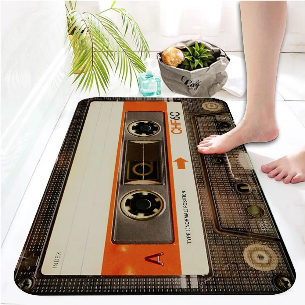 Cassette Tape Mats Anti Slip Floor Carpet Tape Pattern Print Entrance Front Door Mats for Bathroom Kitchen Rugs Home Decoration