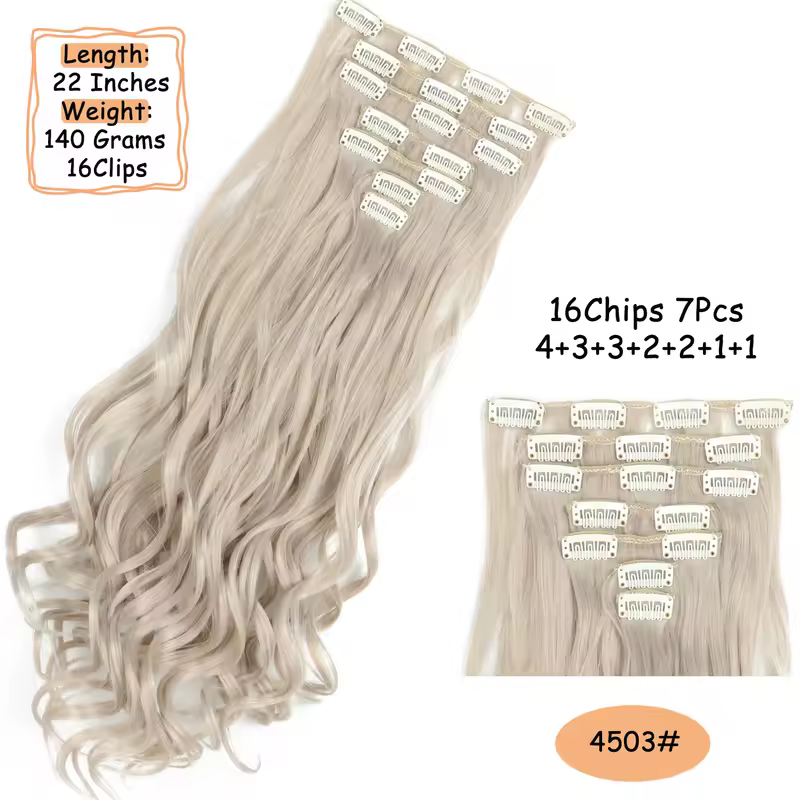 NICESY 16Clips Synthetic 24Inch Long Curly Hair Hairpiece Heat Resistant Hair Extension Clips In Ombre Black Brown Blond Women - Image 13