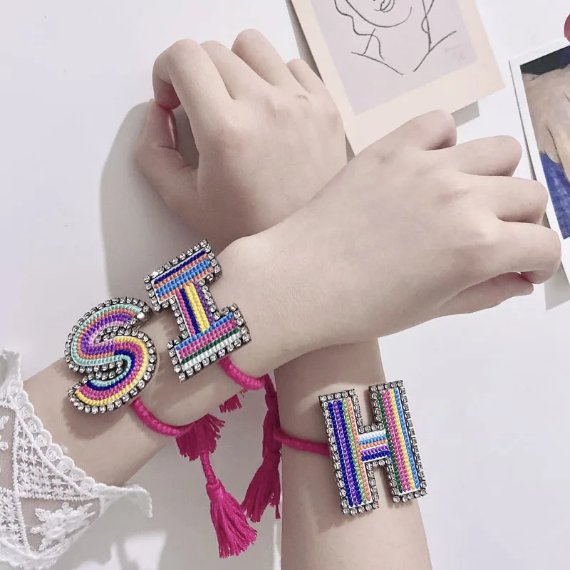 New Ladies New Embroidery Braided Bracelet Adjustable Crystal 26 Letter Bracelet Multi-layer Fashion Bracelet Women Wholesale