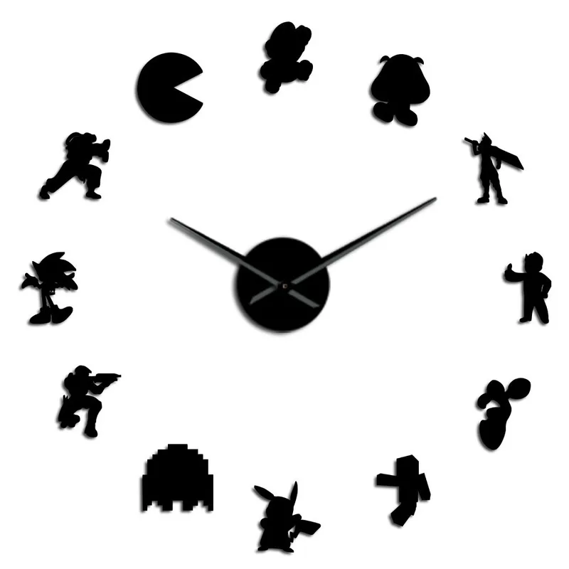 

1Pcs Big wall clock Home decoration Retro design DIY video game character stickers Wallpaper Battery for living room salon Decor