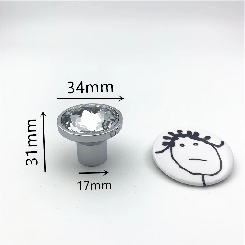 LCH 35MM 크롬 아연 베이스 캐비닛 손잡이 도어 손잡이에 새로 디자인된 사각형 투명 크리스탈 캐비닛 손잡이