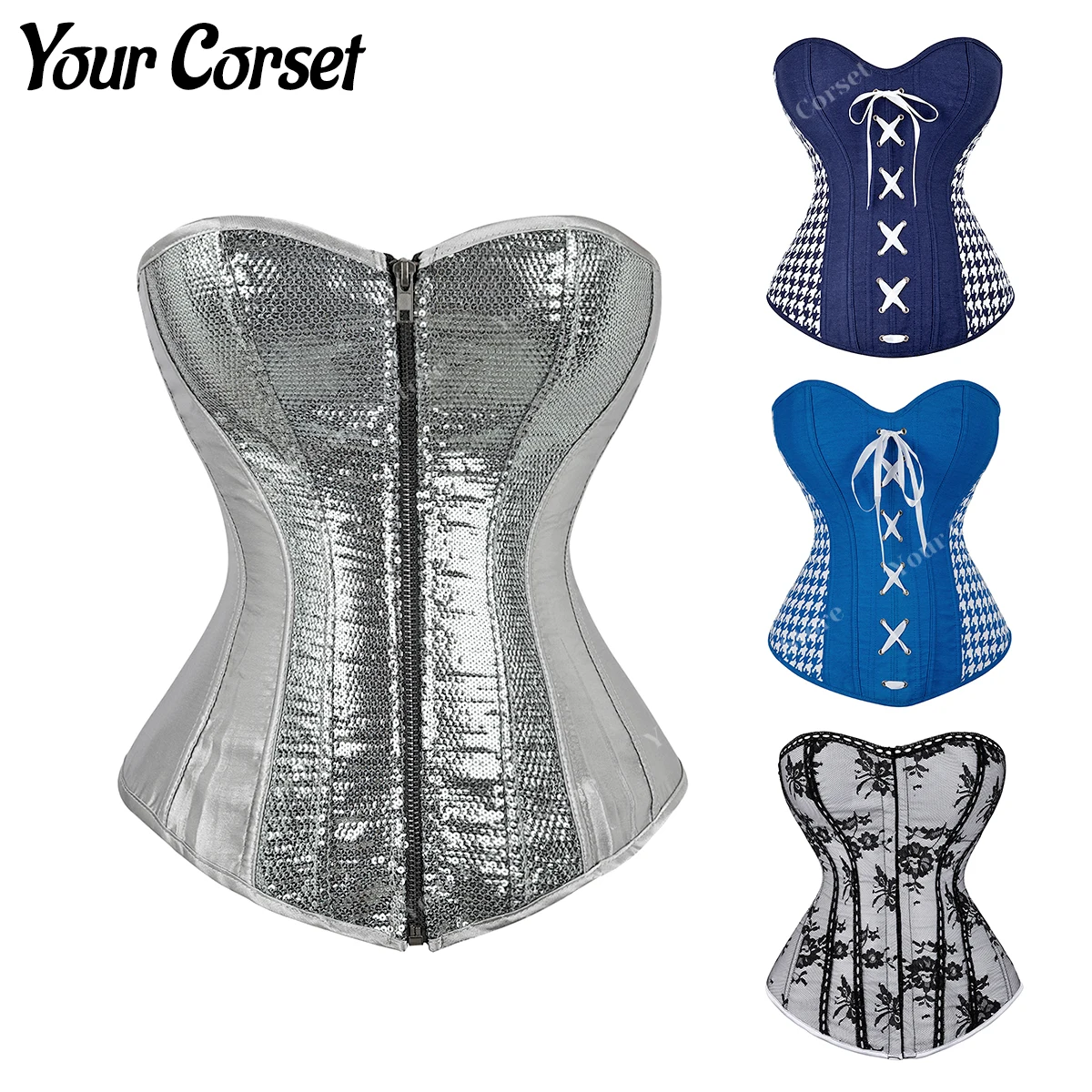 Floral Corset Top Plus Size Sexy Corset Lingerie for Women Lace up Boned Corsets Bustier Black White Corset