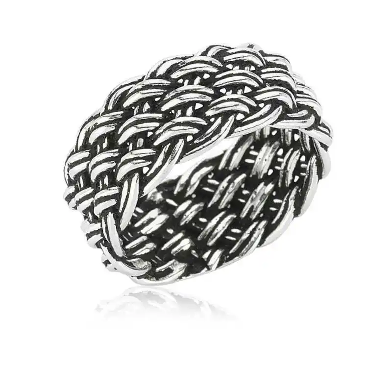 Silver Handmade Straw Braid Men 'S Ring