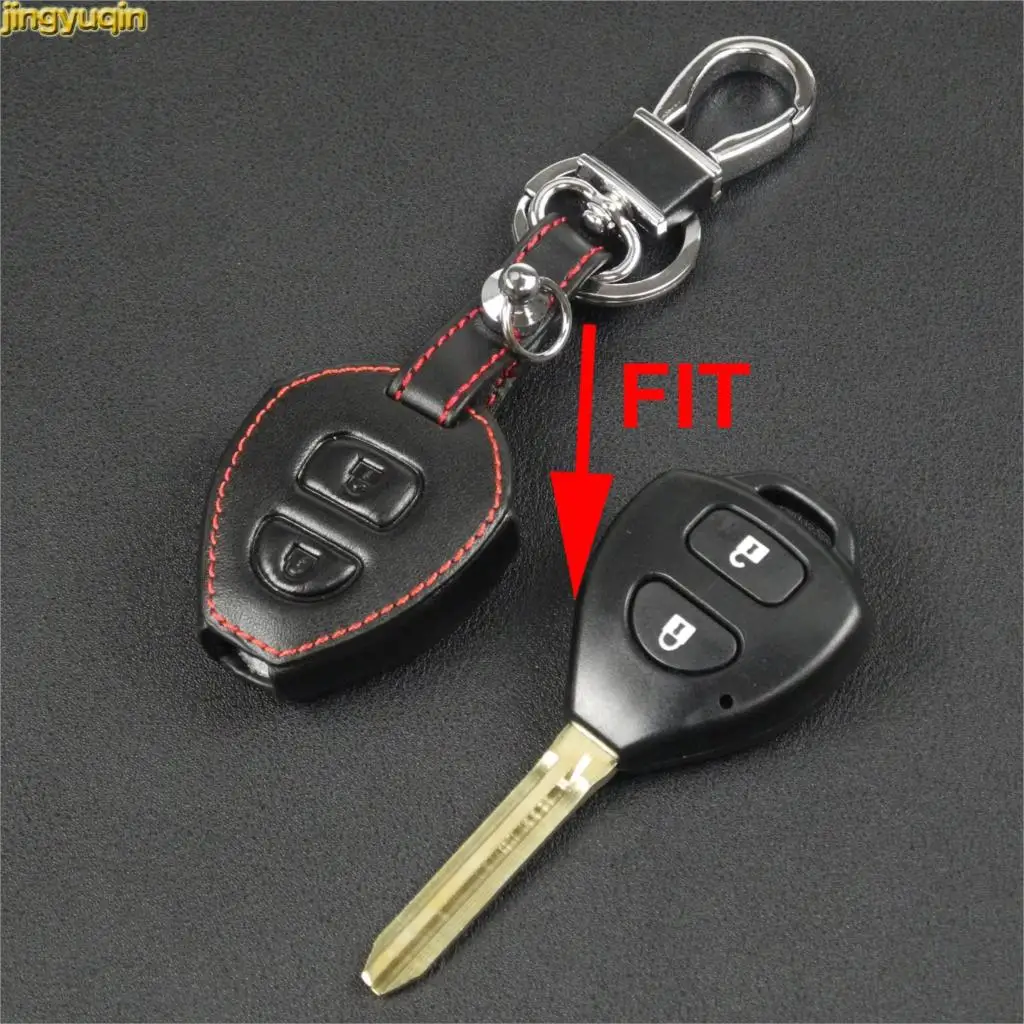 Jingyuqin 2 Buttons Leather Car Key Case Cover for Toyota Corolla Rav4 Yaris Avensis Prado Car Key Wallet Car Styling