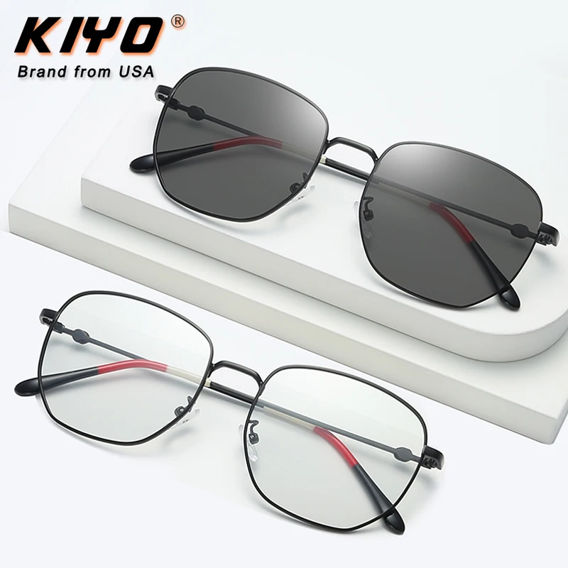 

KIYO Brand 2020 New Women Men Polygonal Photochromic Sunglasses Metal Classic Anti-Blue Light UV400 Driving Eyewear 2886