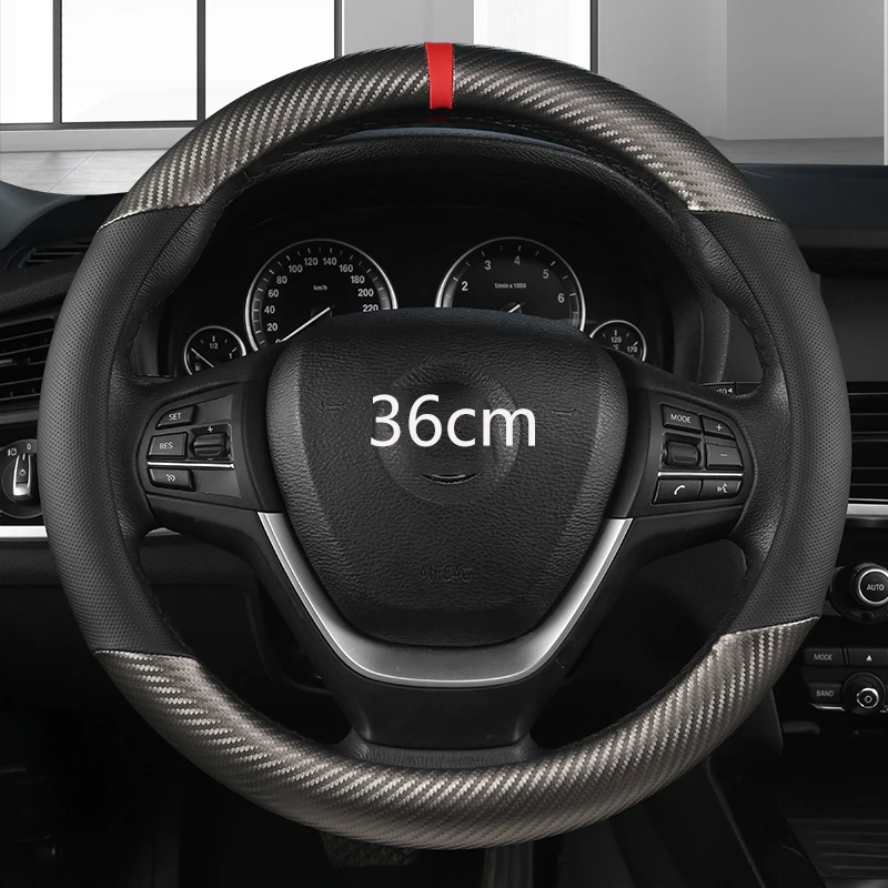 36cm Leather +Carbon Fiber Car Steering Wheel Cover Size S for Honda Civic Ciimo Jade SUZUKI Alto NISSAN Juke Auto Accessories