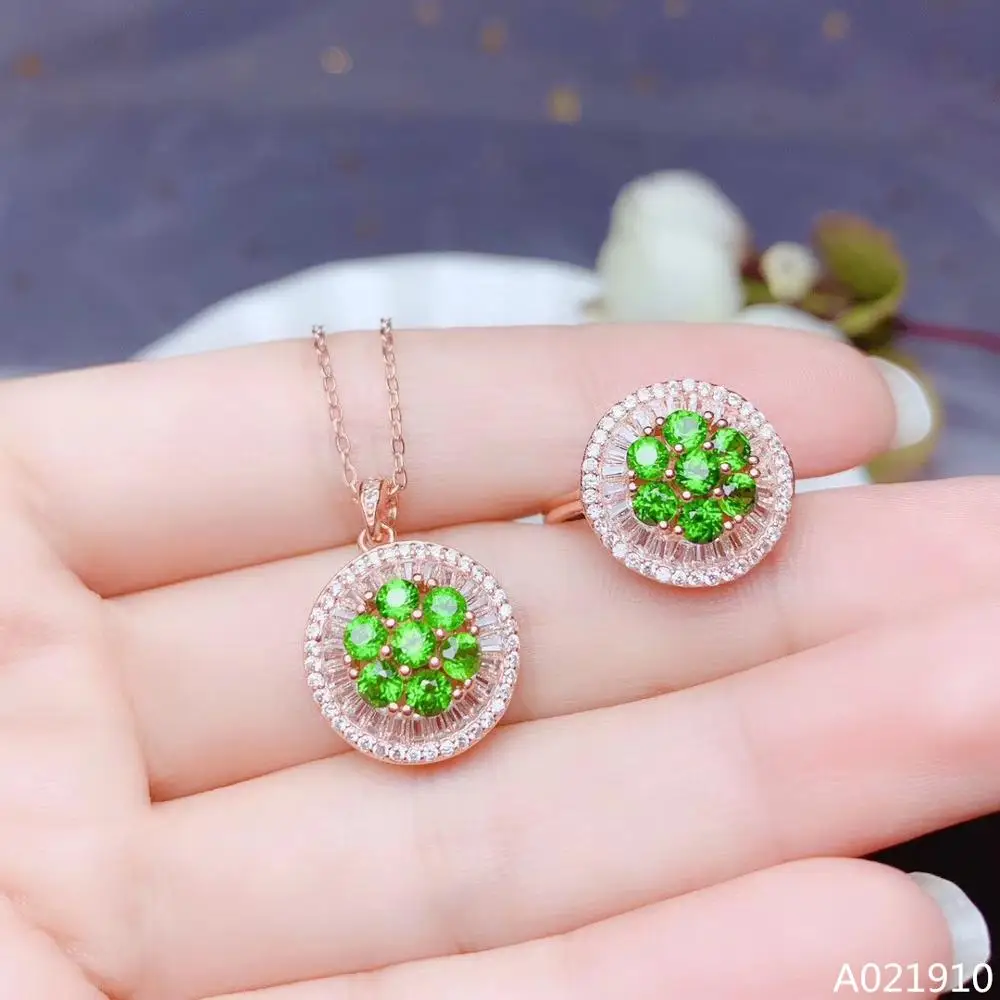 

KJJEAXCMY boutique jewelry 925 sterling silver inlaid Natural Diopside pendant Ring ladies Suit Support Detection fine