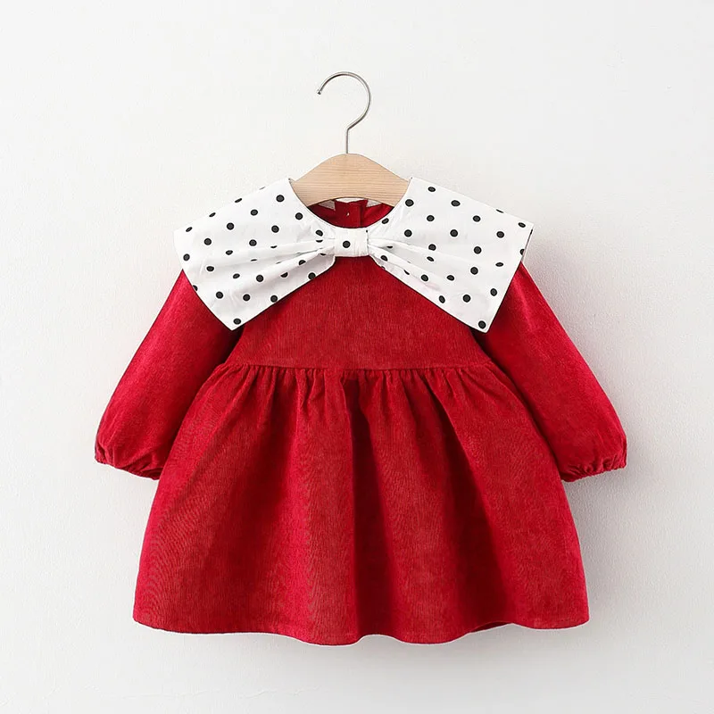 

Baby Kids Christmas Red Dress Spring Autumn Princess Party Dress Polka Dot Collar Girl Casual Clothing Casual Vestidos 0-3 Years