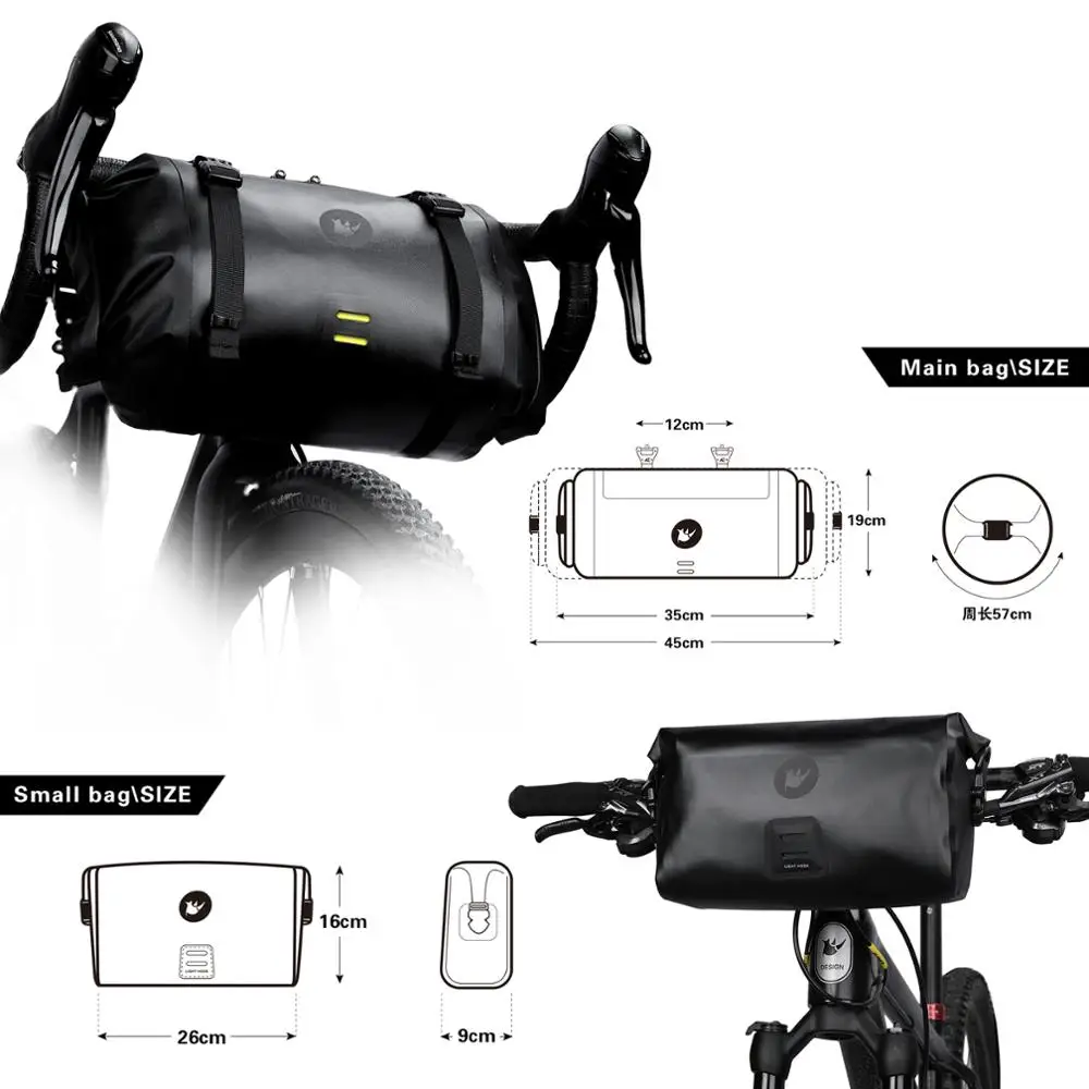 Rhinowalk 2023 Handlebar Bag Bicycle Bag Waterproof Big Capacity 2-piece Front Tube Cycling Bag MTB Frame Trunk Bike Accessories