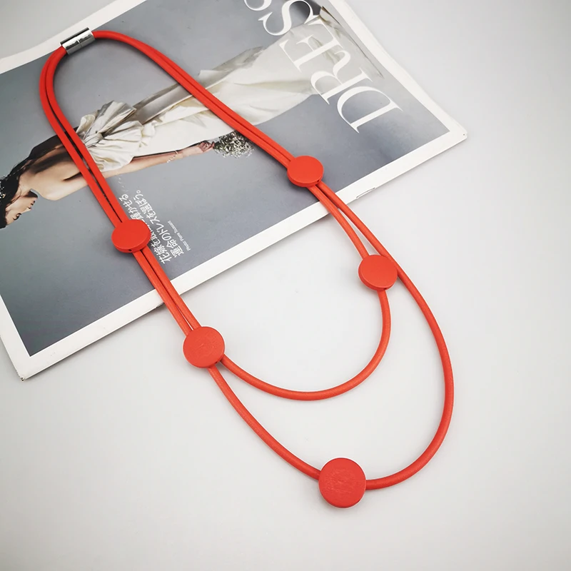 UKEBAY Red Rubber Pendant Necklaces For Women Wood Jewelry Punk Sweater Chain Designer Luxury Necklace For Party Birthday Gift