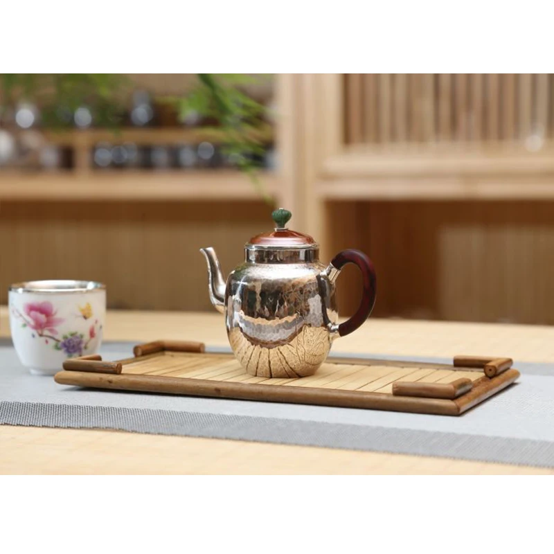 Silver pot 999 sterling silver handmade tea set Japanese retro teapot kettle home tea ceremony Kungfu tea set 175ml