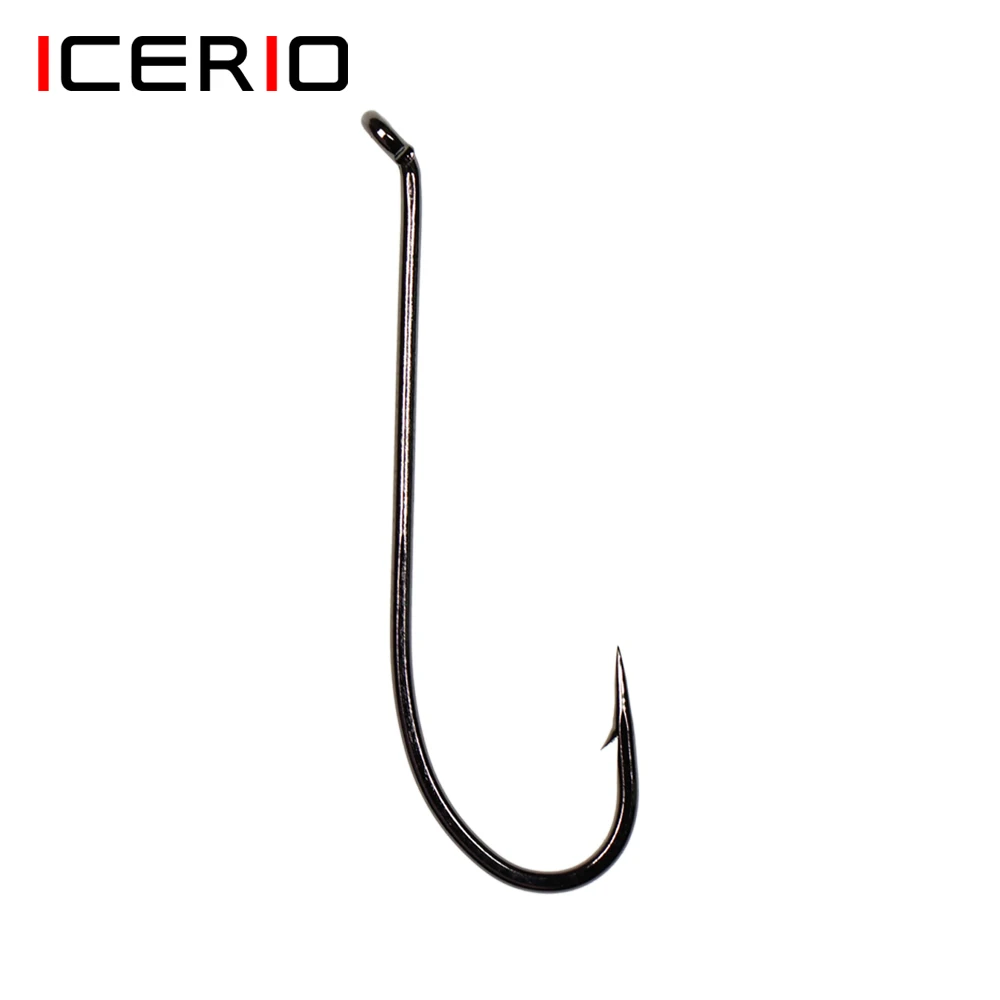 ICERIO 500PCS 2XL Black Nickel Anti-Corrossion Salmon Single Fly Tying Hook For Tying Nymphs Salmon  Hoppers Fly Lure