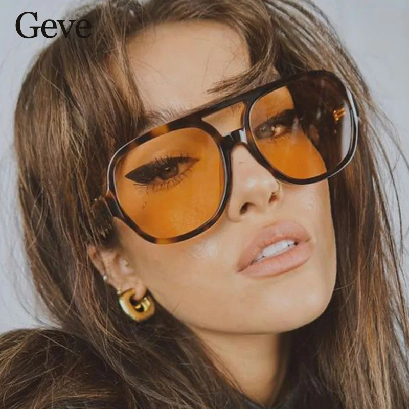 Gafas de sol de piloto para mujer, lentes de diseñador de marca amarilla Vintage, populares, de gran tamaño, UV400