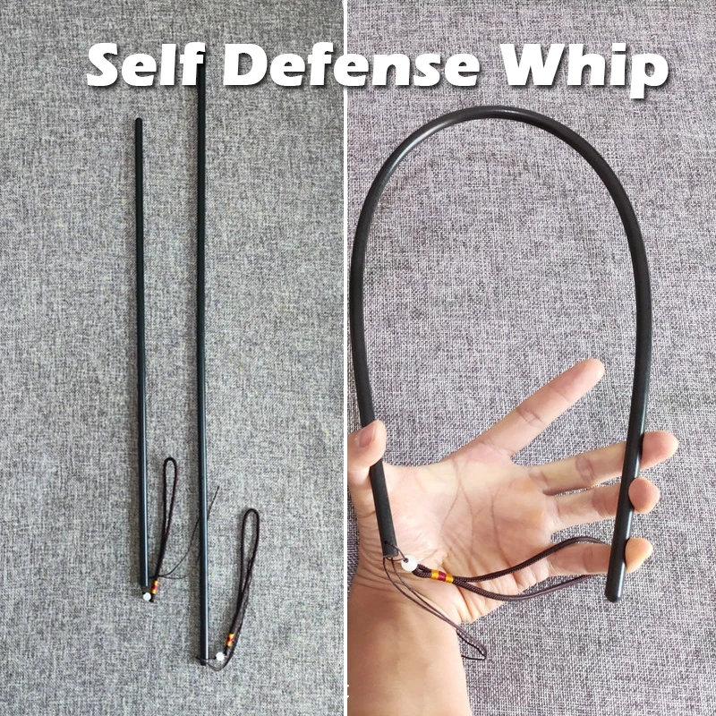 Foldable Outdoor EDC Elastic Resin Rattan Strip Self Defense Whip Black Stick 60CM Defense Tools