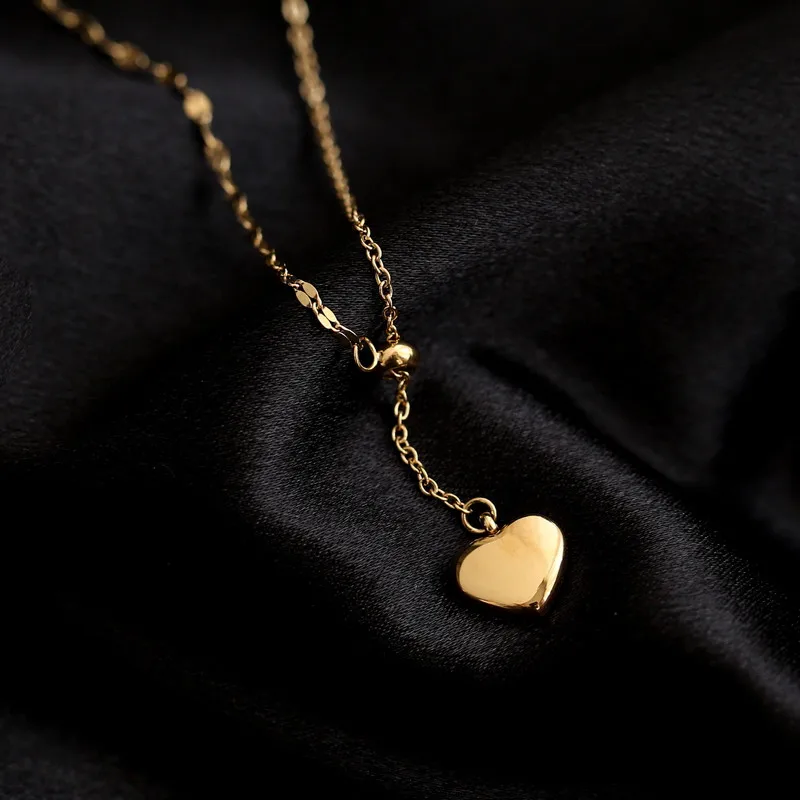 

YUN RUO 18 K Gold Plated Heart Pendant Necklace Woman Adjust Chain Fashion 316 L Titanium Steel Jewelry Stainless Gift Not Fade