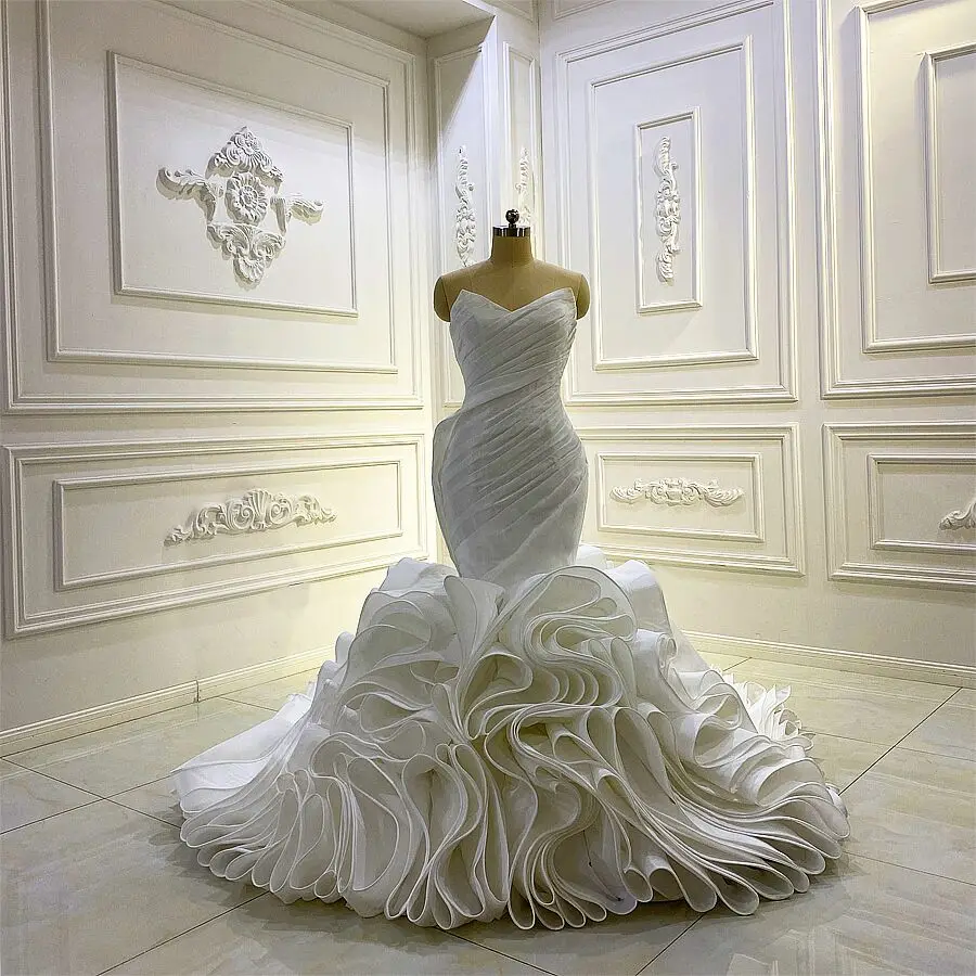 Strapless Ruffles Wedding Dress Mermaid For Brides