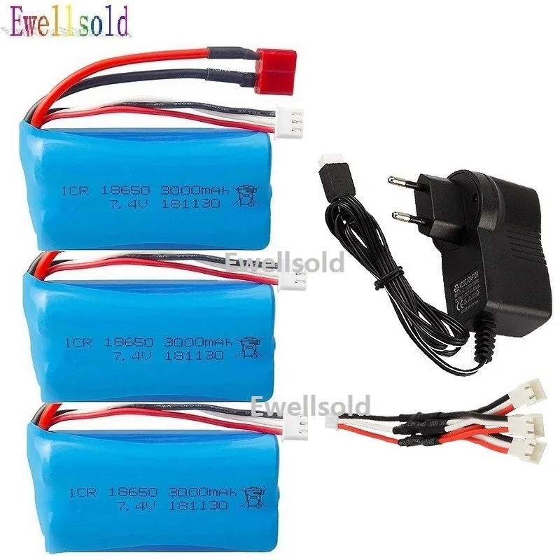 7.4V 3000MAH Li-ion Battery 2s 18650/USB for Wltoys 144002/12428/12423/12402A/12402/144001/104009 RC Car Parts with charger