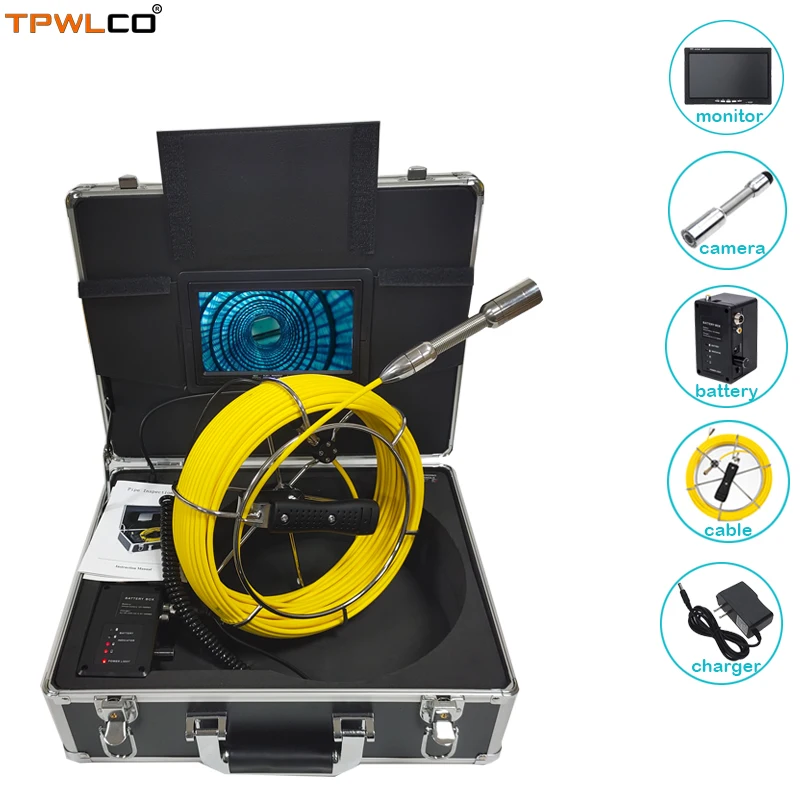 

720P Pipe Inspection Camera 23mm 20meter Special Cable 4500mAh Battery 7inch TFT LCD Sewer Industrial Recorder Endoscope System