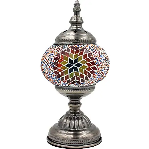 Silver Fever Handcrafted Mosaic Turkish Lamp Moroccan Glass Table Desk Bedside Light Bronze Base with E12 Bulb (Starburst)