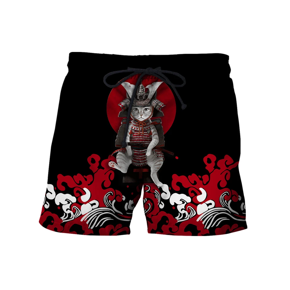 Samurai Armor Cat Pattern 3D Full Printed Mens Shorts Unisex Fashion Shorts Summer Beach Harajuku Casual Shorts DK10